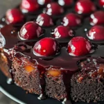 Chocolate Cherry Upside Down Cake 🍒🍫