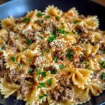 Creamy Parmesan Garlic Beef Bowtie Pasta