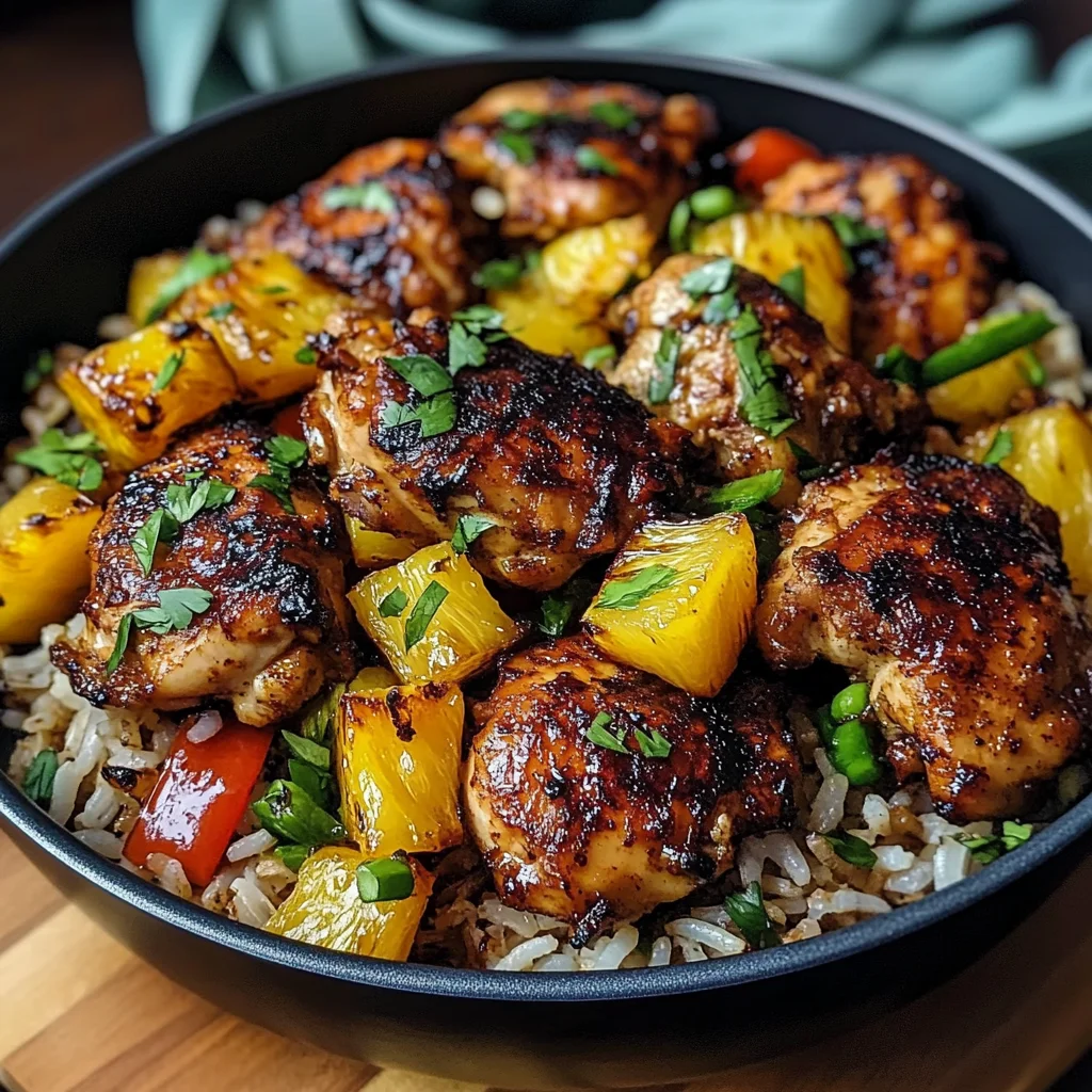 One Pan Caribbean Jerk Chicken with Pineapple-Coconut Rice Recipe