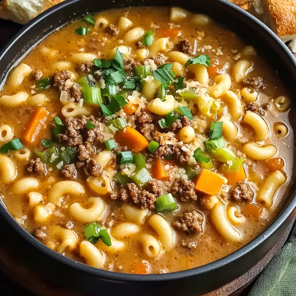 One Pot Macaroni Cheeseburger Soup