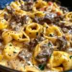 Cheesesteak Tortellini in Creamy Provolone Sauce
