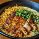 Fiery Chicken Ramen with Creamy Garlic Sauce