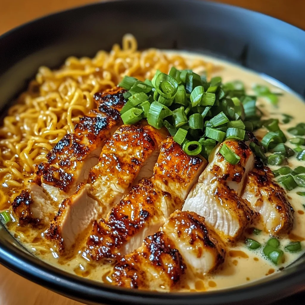 Fiery Chicken Ramen with Creamy Garlic Sauce