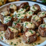 Garlic Butter Steak Bites with a Rich Parmesan Cream Sauce