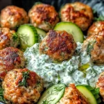 Juicy Greek Chicken Meatballs with Tzatziki