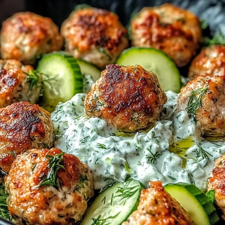 Juicy Greek Chicken Meatballs with Tzatziki