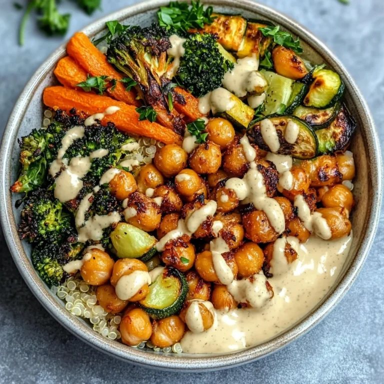 Roasted Veggie Chickpea Bowls with Maple Dijon Tahini Dressing