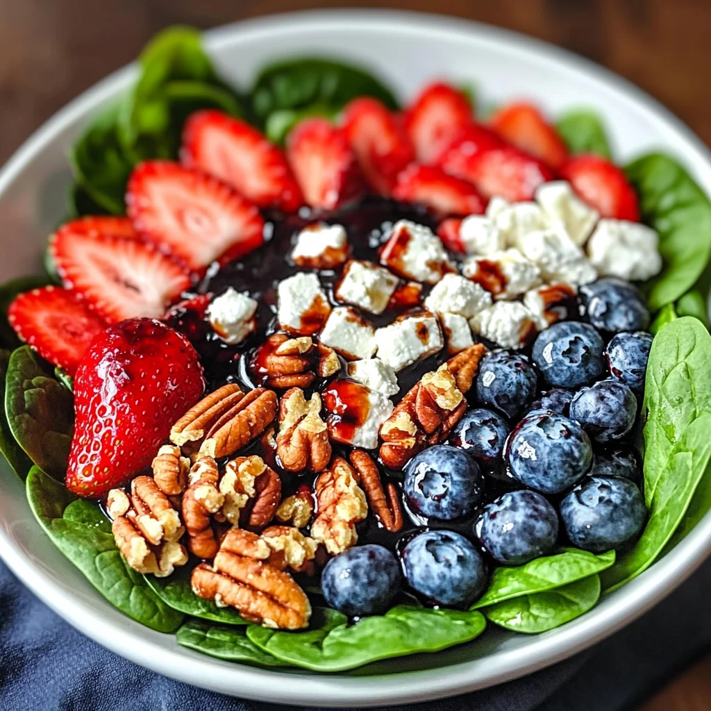 Berry Spinach Salad with Pecans, Feta, and Balsamic Glaze