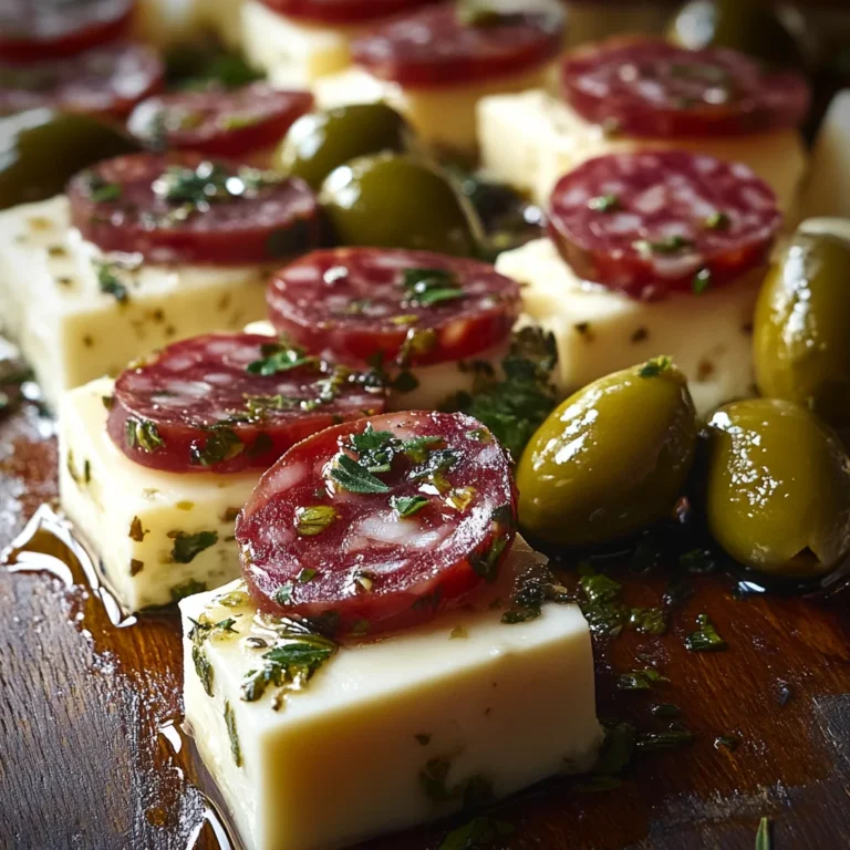 Easy Marinated Cheese Appetizer with Salami & Green Olives