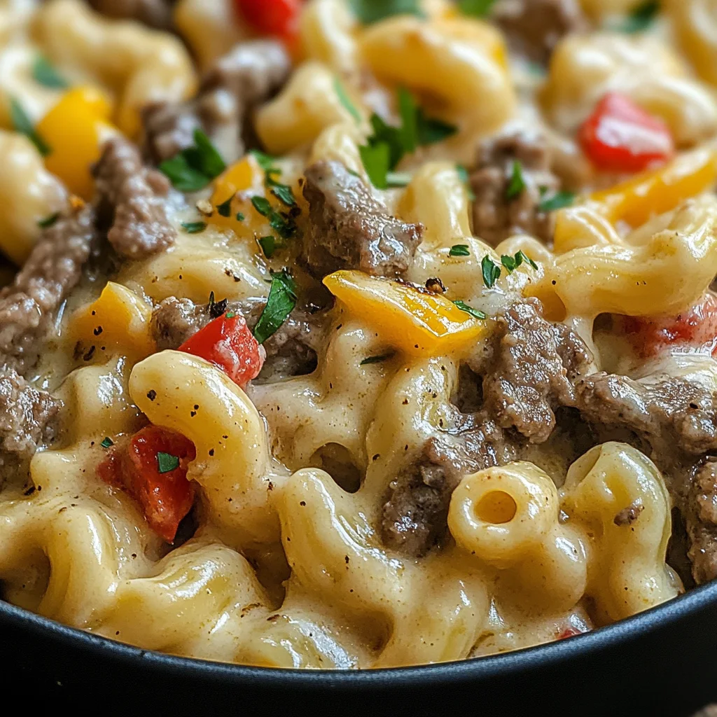 High-Protein Creamy Philly Cheesesteak Mac & Cheese