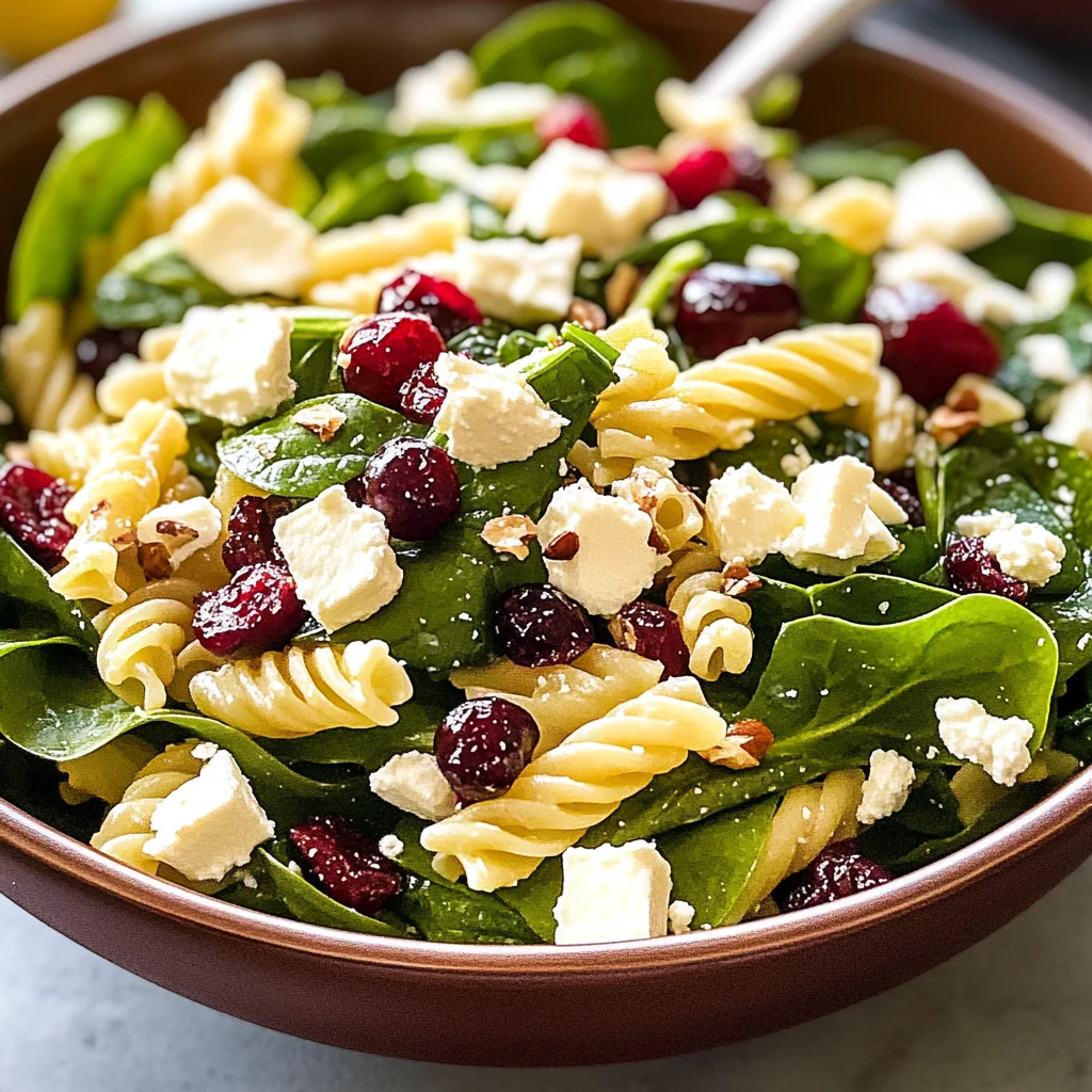 Spinach Pasta Salad with Feta and Cranberries
