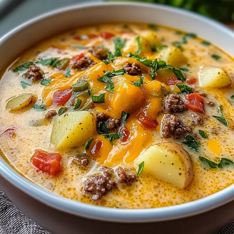 Homemade Cheeseburger Soup with Baby Potatoes