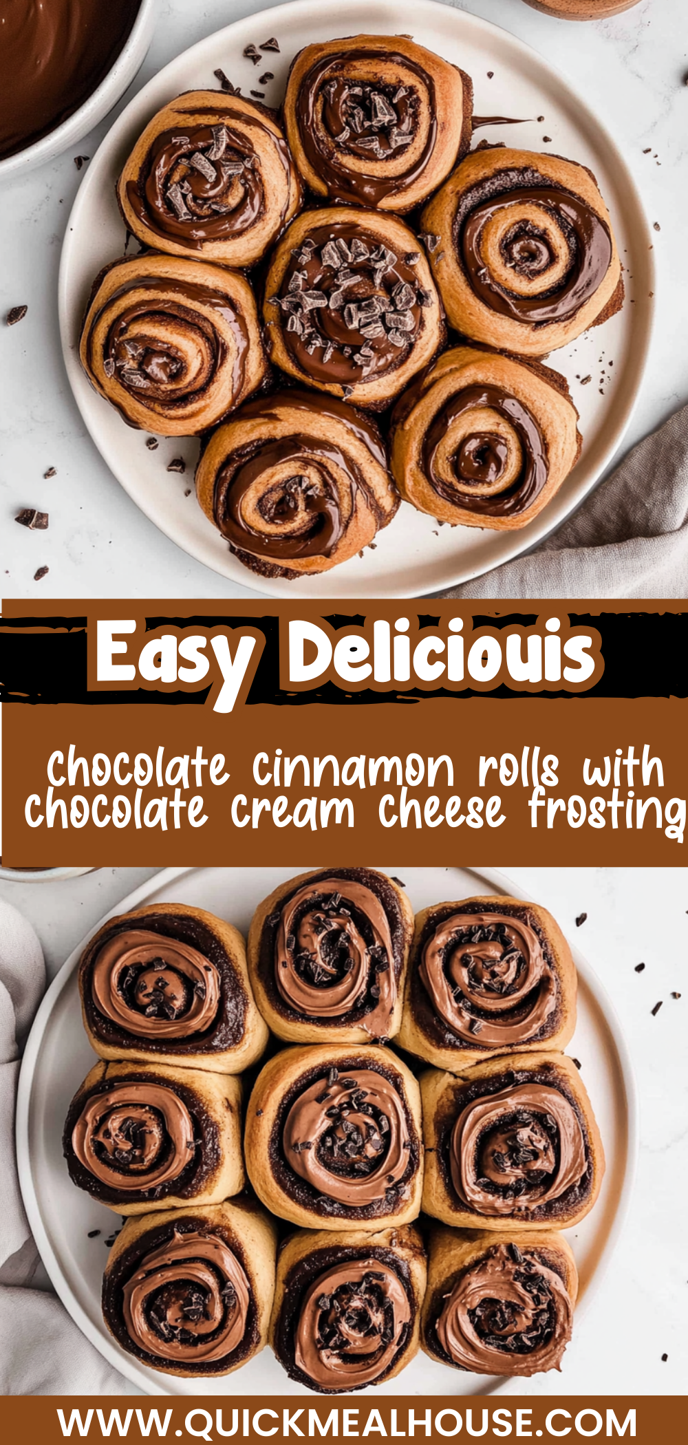 Chocolate cinnamon rolls with chocolate cream cheese frosting