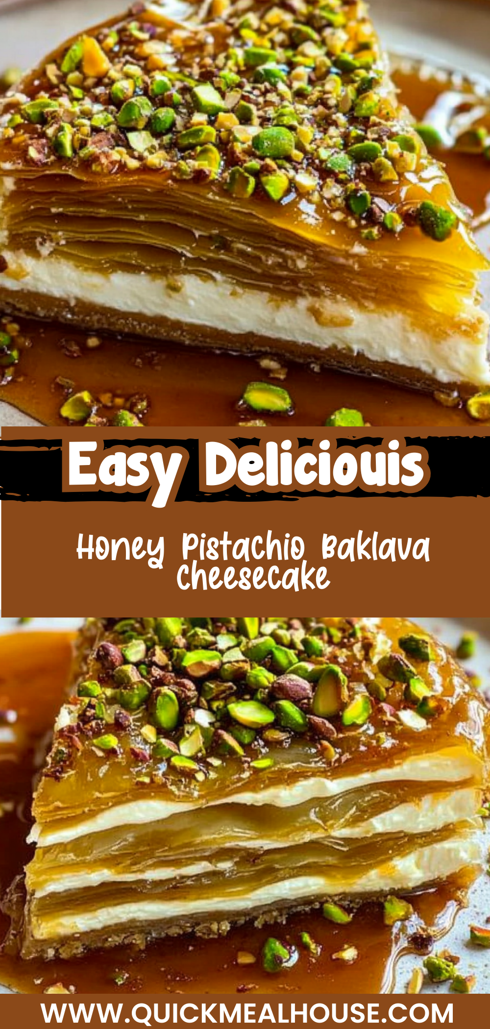 Honey Pistachio Baklava Cheesecake