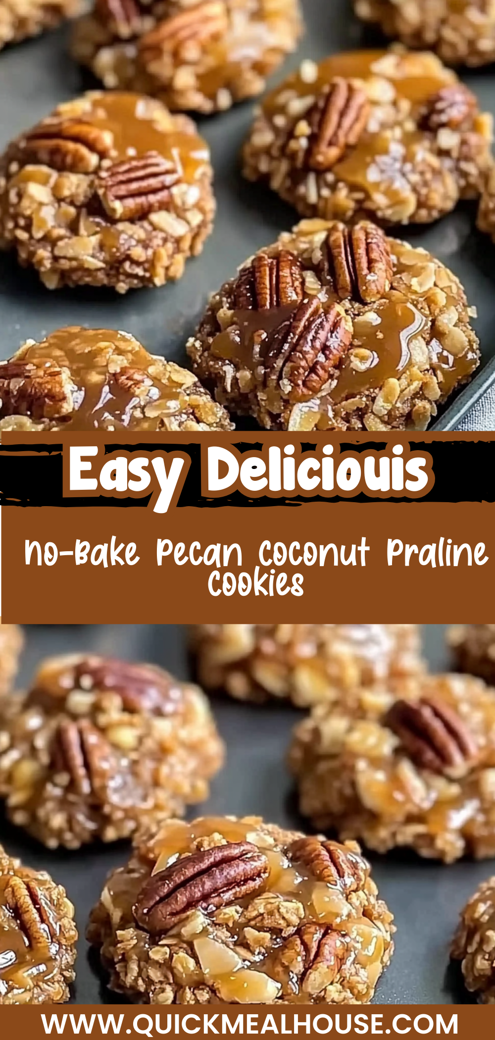 No-Bake Pecan Coconut Praline Cookies