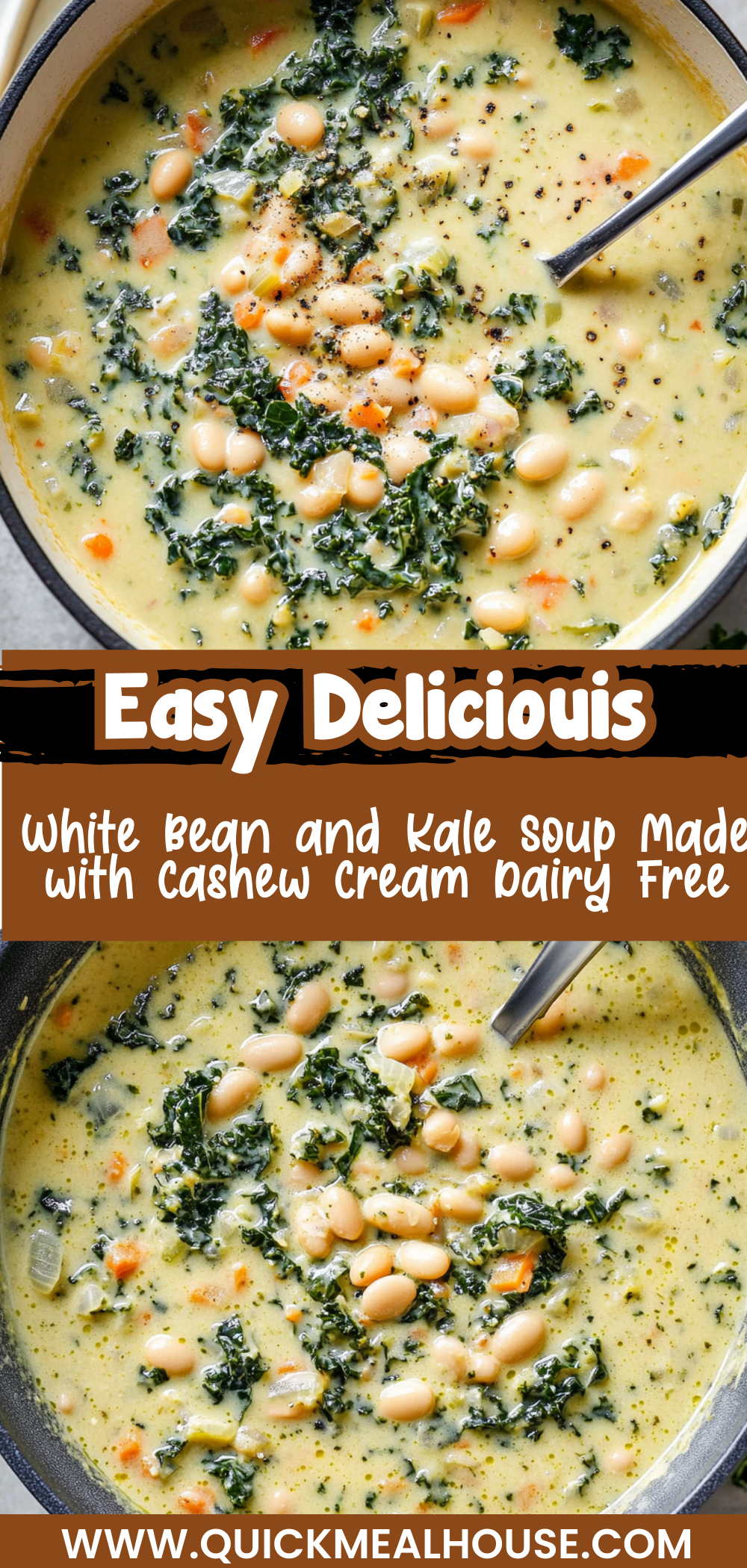 White Bean and Kale Soup Made with Cashew Cream (Dairy Free)