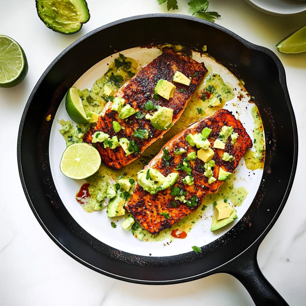 Irresistible Baked Cajun Salmon With Avocado Lime Sauce