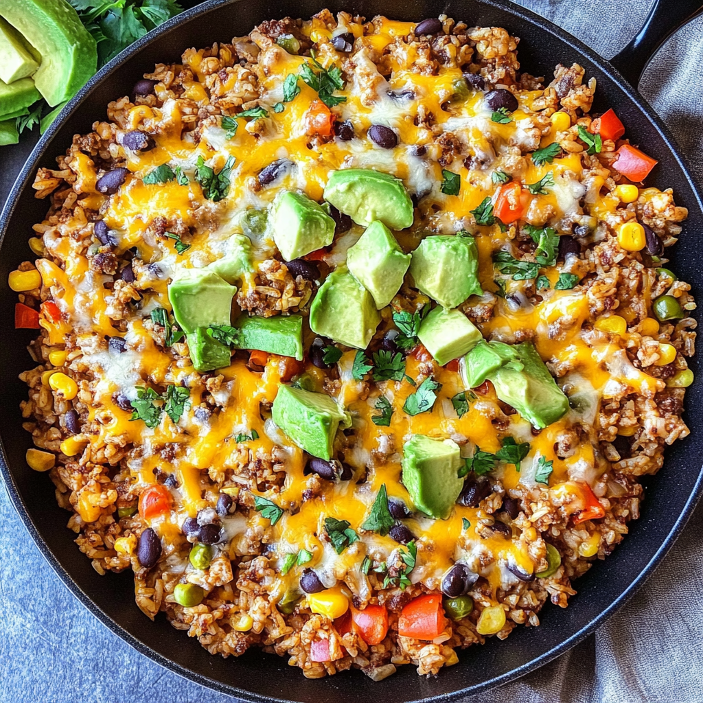 Easy Cheesy Taco Rice Skillet in 30 Minutes!