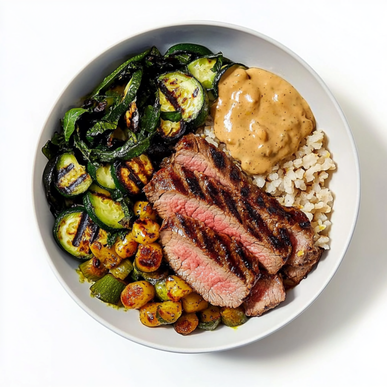 Irresistible Grilled Steak Bowl with Creamy Sauce & Zucchini
