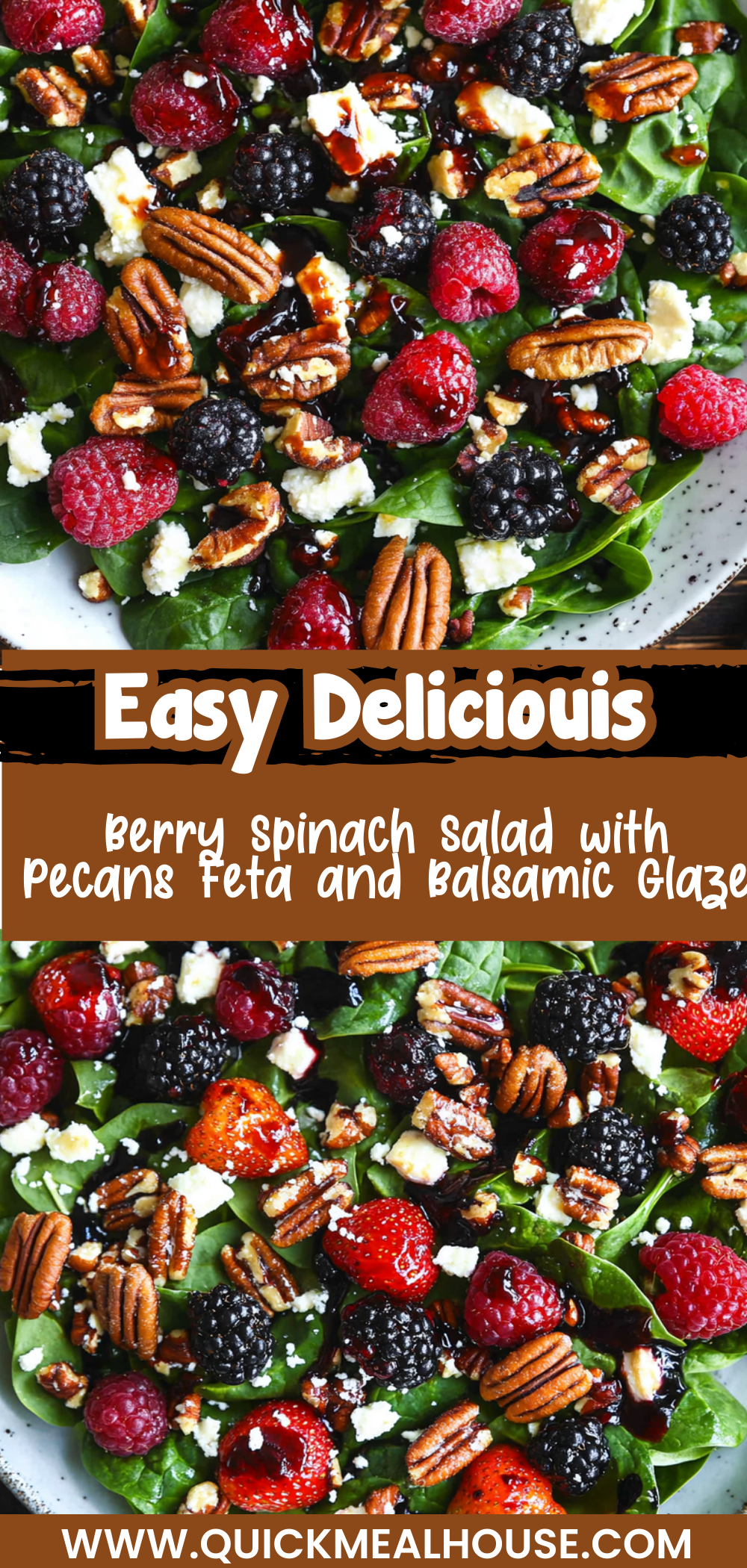 Berry Spinach Salad with Pecans, Feta, and Balsamic Glaze