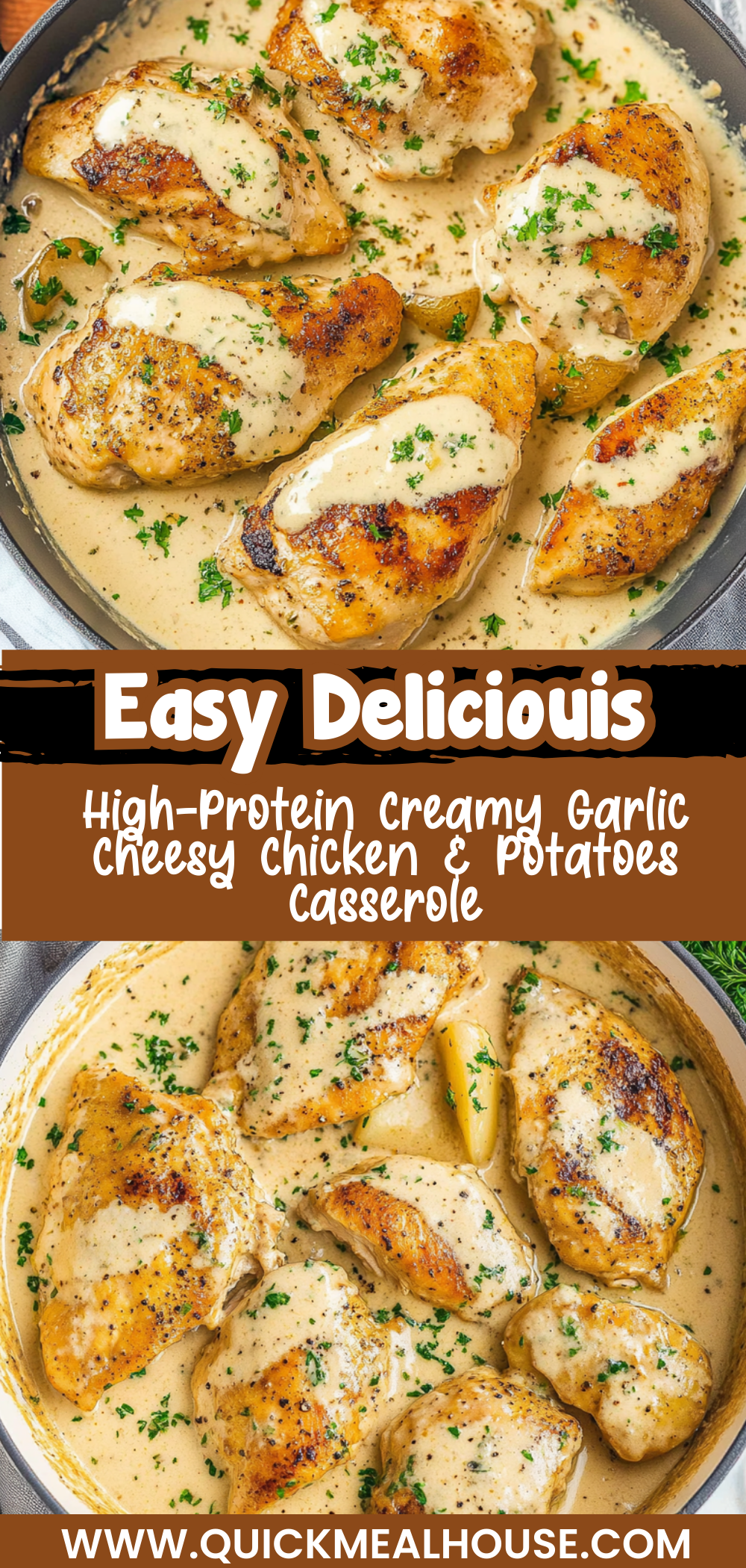 High-Protein Creamy Garlic Cheesy Chicken & Potatoes