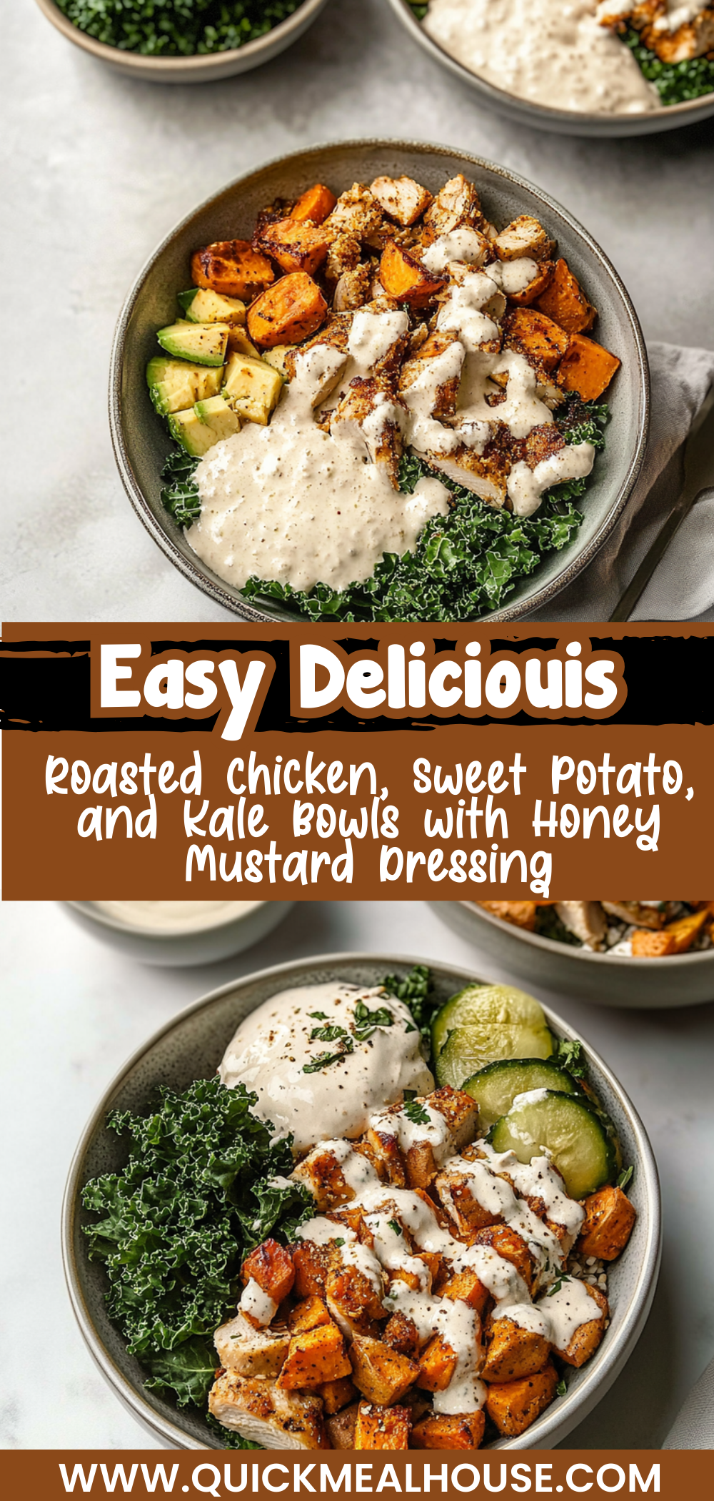 Roasted Chicken, Sweet Potato, and Kale Bowls