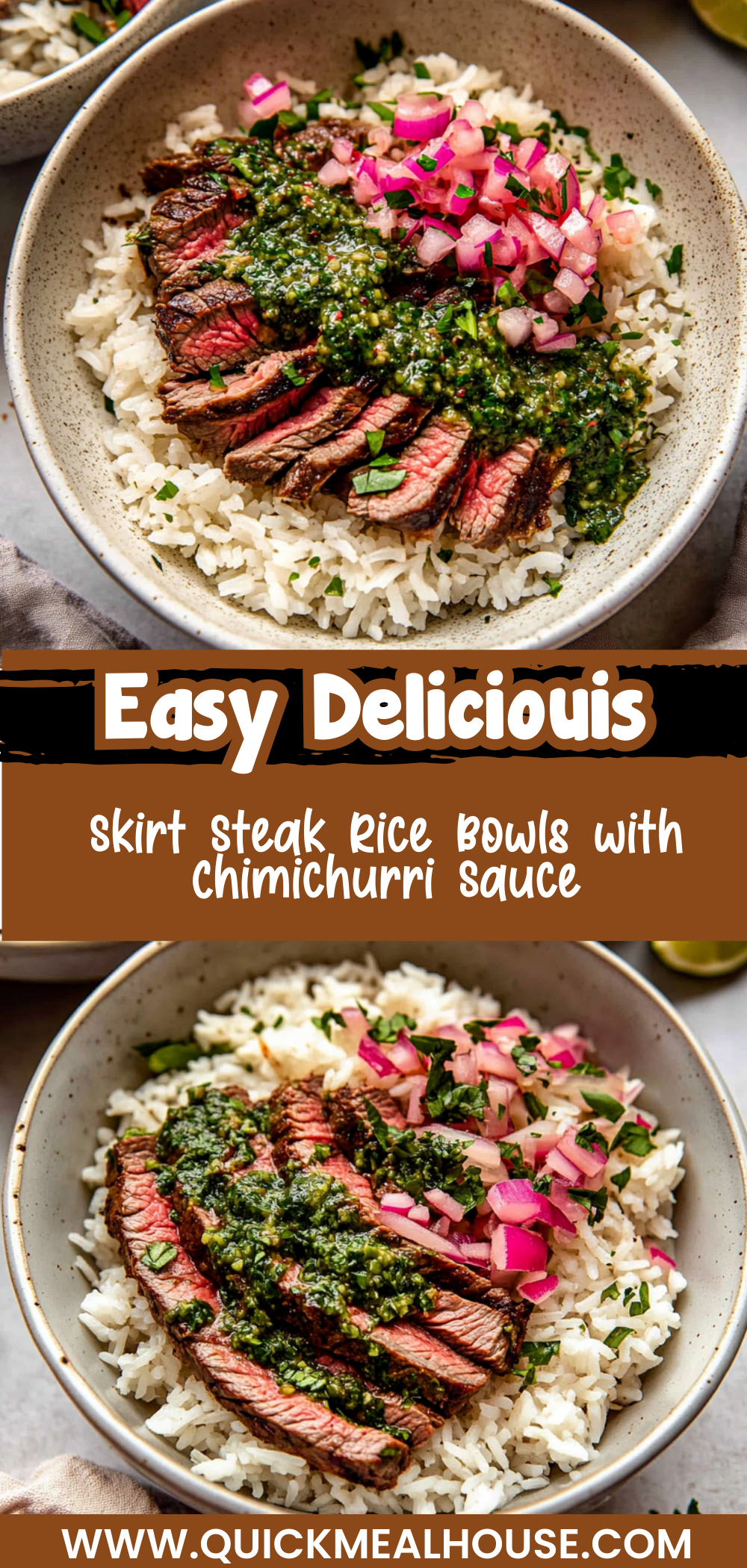 Skirt Steak Rice Bowls with Chimichurri Sauce