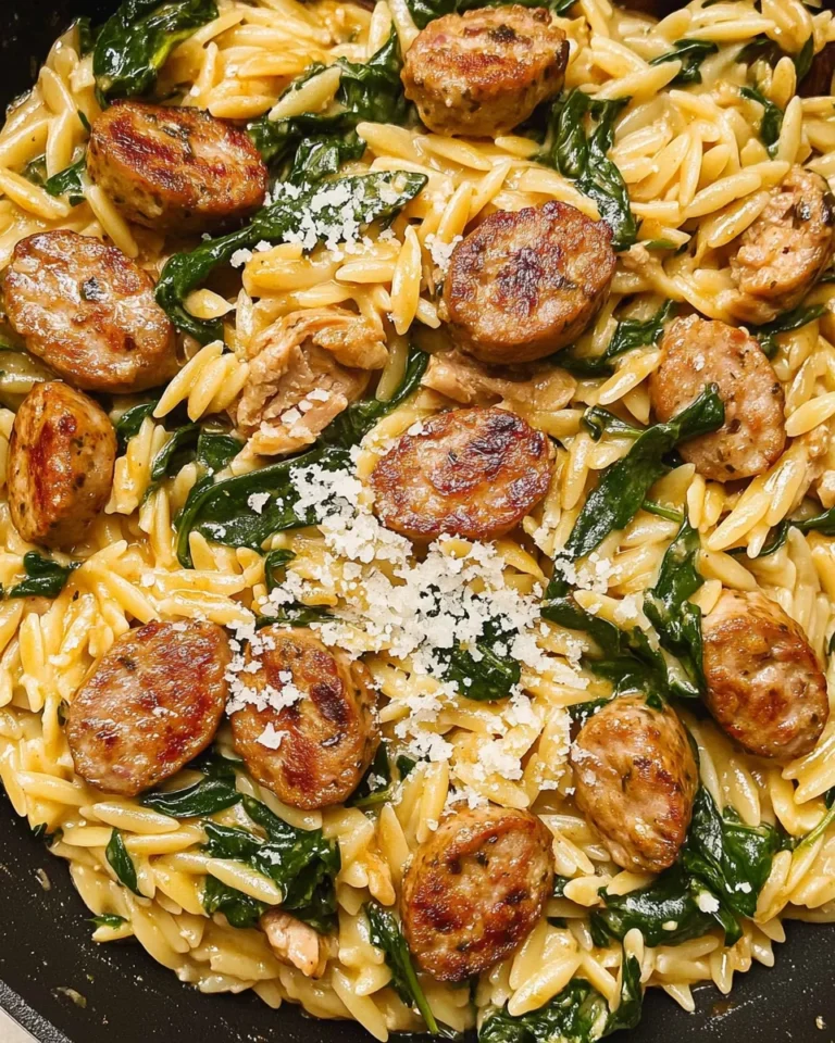 Creamy Chicken Sausage Orzo Skillet