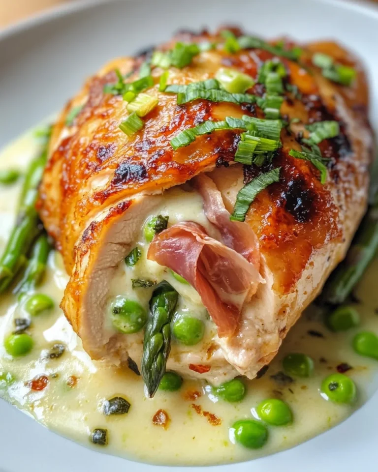Fontina & Prosciutto Stuffed Chicken with Spring Vegetables