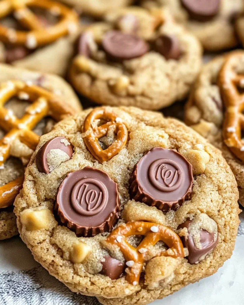 Peanut Butter Cup Cookies with Pretzels
