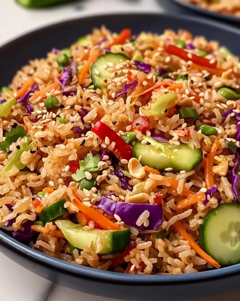 Quick Crispy Rice Salad with Peanut Sesame Dressing