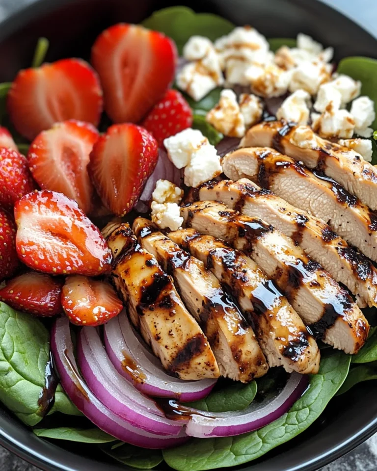 Strawberry Spinach Grilled Chicken Salad with Balsamic Glaze