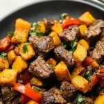 Whole30 Steak Bites with Sweet Potatoes and Peppers