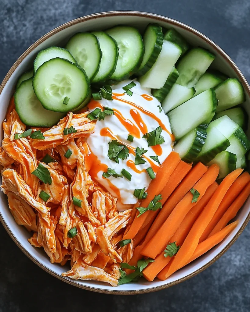 healthy buffalo chicken snack bowl (high protein)