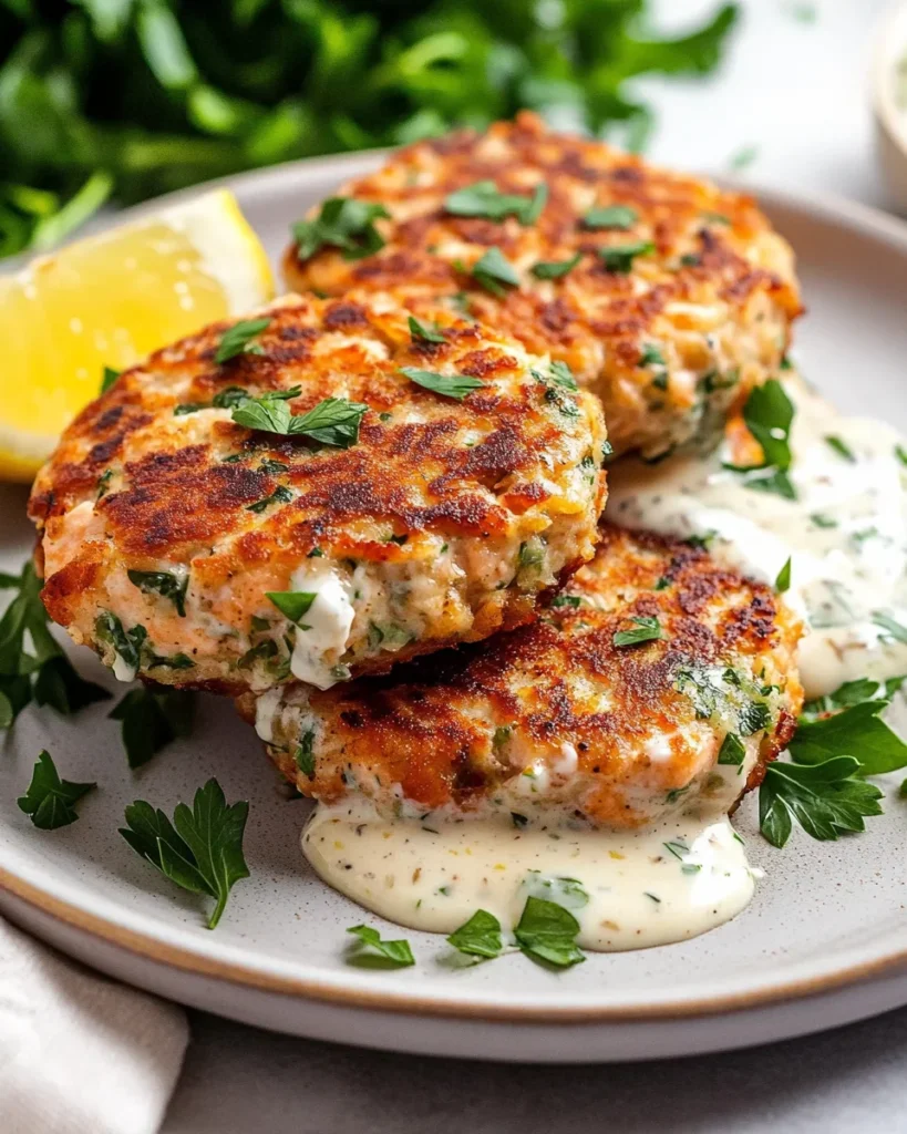 Easy Salmon Patties with Creamy Lemon-Garlic Sauce