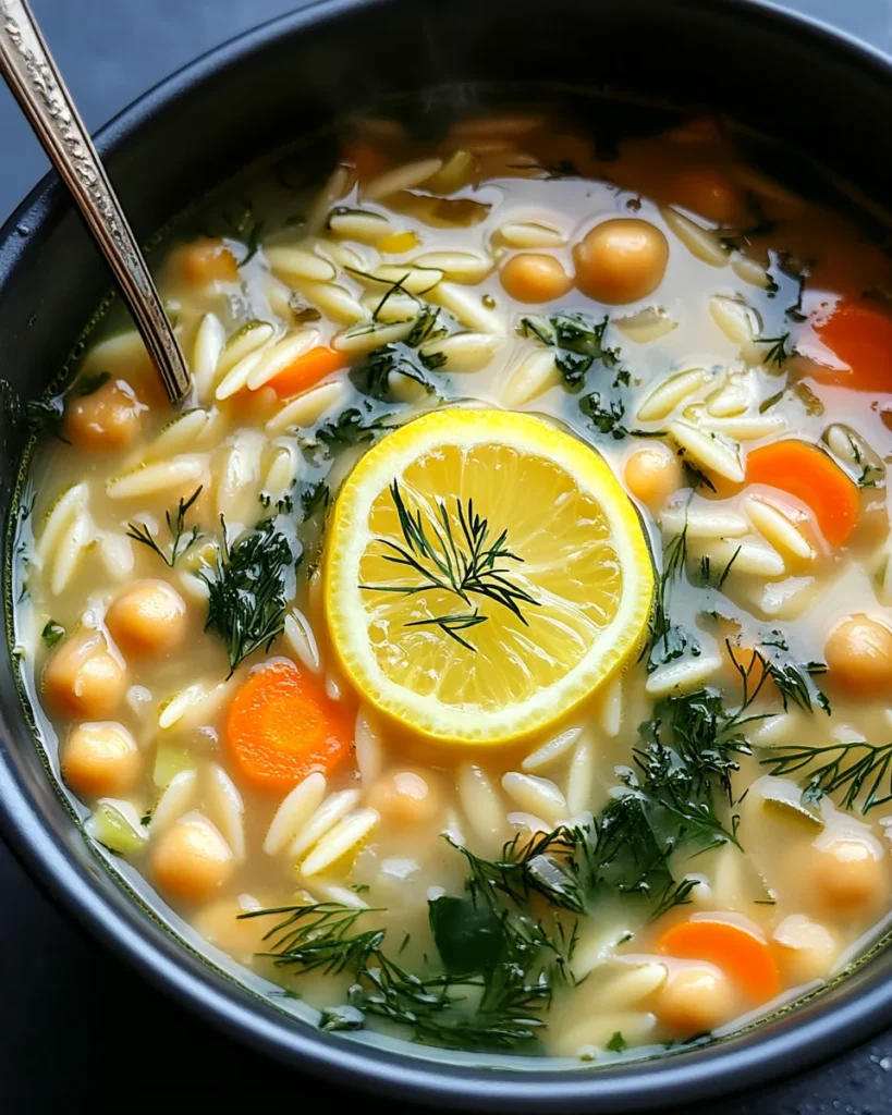 Lemon Orzo Chickpea Soup