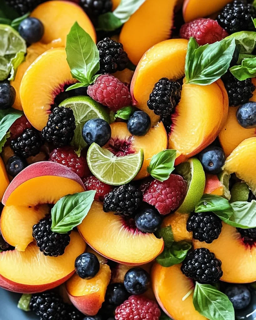 Peach Fruit Salad with Honey Lime Dressing